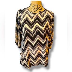 LDLA Los Angeles Chevron Print Boho 3/4 Sleeve Silky Sheer top blouse size XL